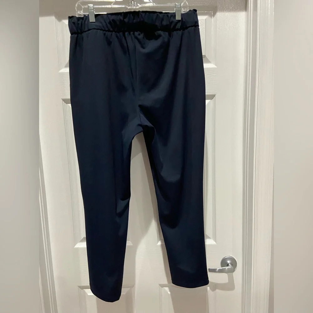 Woman’s Navy Stretch Drawstring Pants, Ankle Length. Worn once, size L - Picture 2 of 4